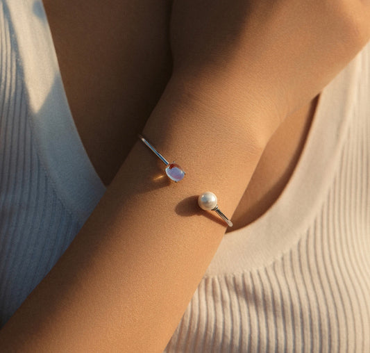 BRATARA BANDA OVALA DIN ARGINT 925 CU ZIRCONIU SI PERLA