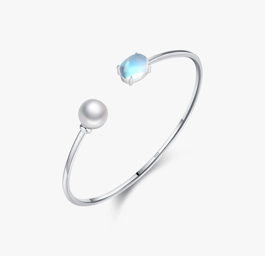 BRATARA BANDA OVALA DIN ARGINT 925 CU ZIRCONIU SI PERLA