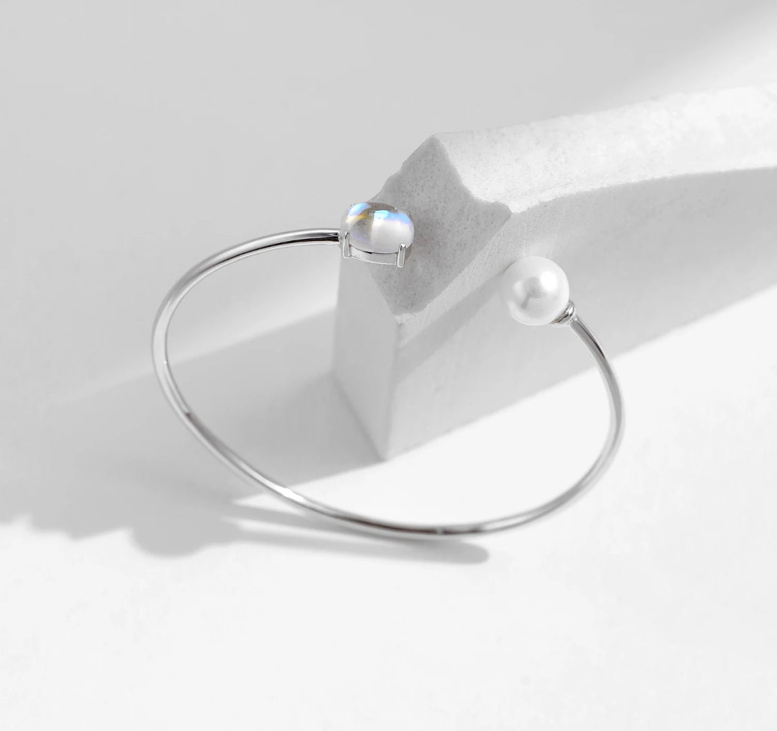 BRATARA BANDA OVALA DIN ARGINT 925 CU ZIRCONIU SI PERLA