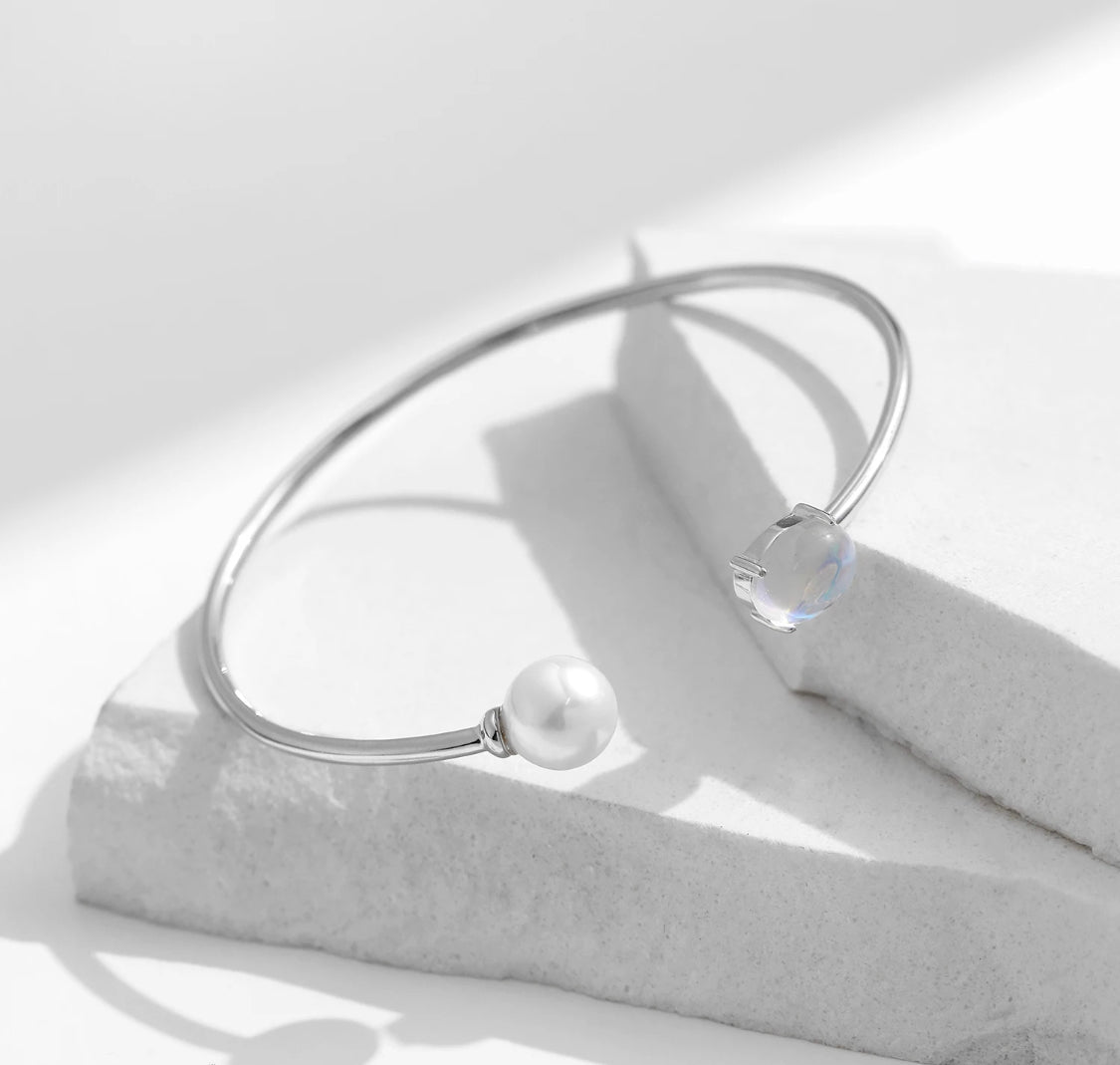 BRATARA BANDA OVALA DIN ARGINT 925 CU ZIRCONIU SI PERLA